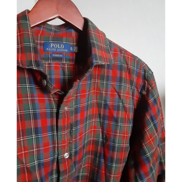 Polo Ralph Lauren Classic Fit Tartan Plaid Shirt - Steward Red/Hunter Green Mul - Picture 13 of 16